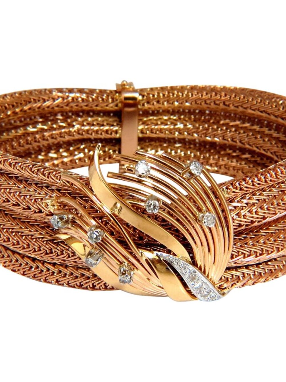 Vintage Argentina Republic 18kt Flex Mesh Tubular .50ct. Diamonds Bracelet*